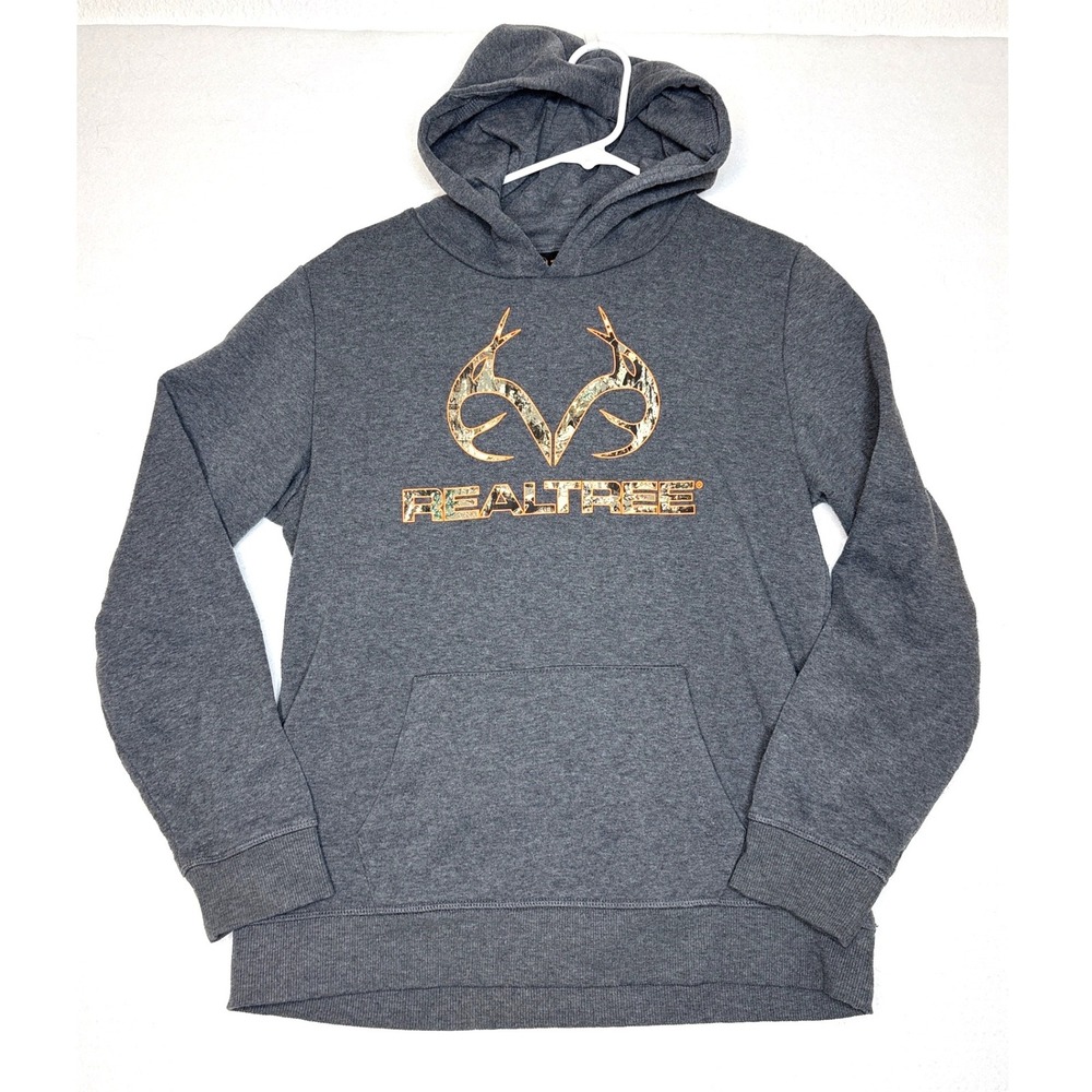 Realtree Boys Hoodie Camo Antler Logo Graphic XL (18/20) Gray